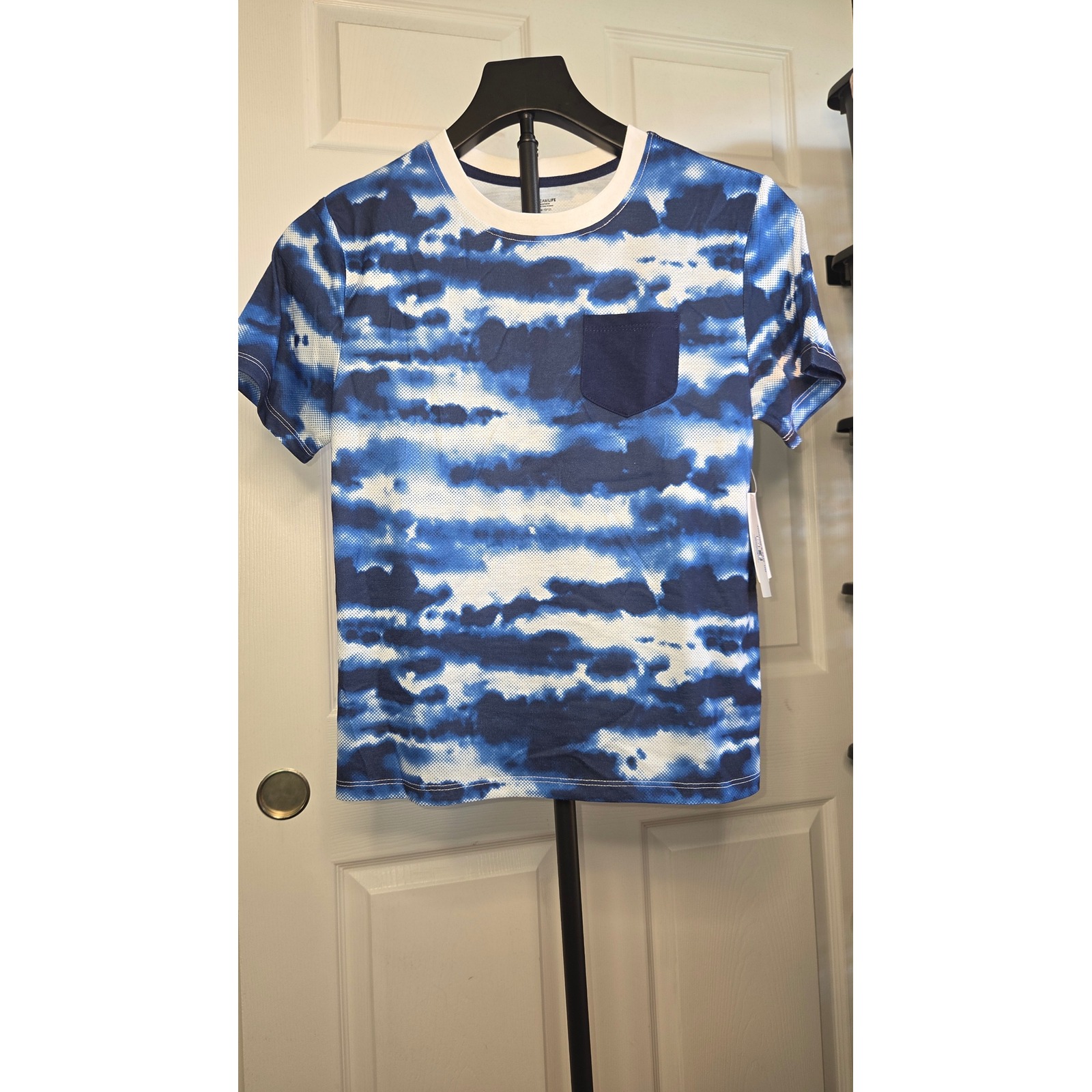 Dream Life Boys Blue White Tie Dye Pajama Shirt Short Sleeve Size M 10/12 Nwt